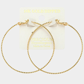 14K White Gold Dipped 2 Inch Textured Metal Hoop Earrings