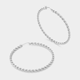 Stainless Steel Twisted Rope Hoop Pin Catch Earrings