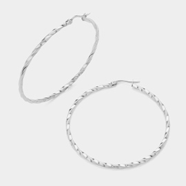 Stainless Steel Twisted Hoop Pin Catch Earrings