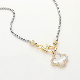 Mother Of Pearl Quatrefoil Pendant Necklace