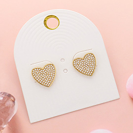 Pearl Paved Heart Stud Earrings