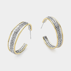 14K Gold Plated Two Tone Split Hoop Earrings