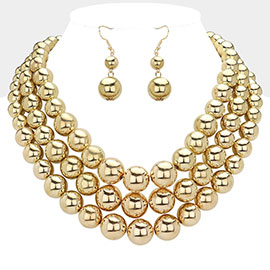 Metal Ball Beaded Triple Layered Statement Necklace