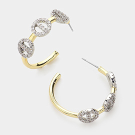 14K Gold Plated CZ Stone Paved Pointed Hoop Earrings