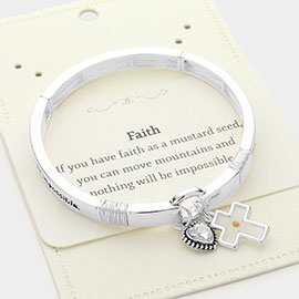 FAITH Message Stretch Cross Heart Charm Bracelet