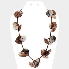 Celluloid Acetate Flower Beaded Faux Leather Necklace