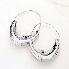 Textured Metal Pointed Oval Hoop Earrings