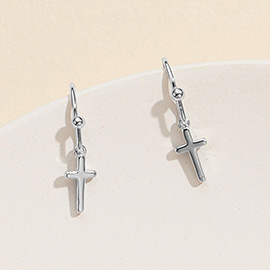 Semi Fine Collection - 18K White Gold Dipped Cross Dangle Earrings