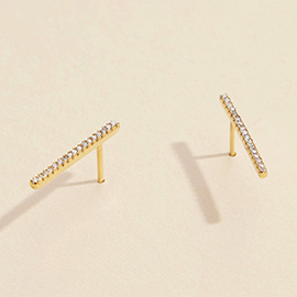 Semi Fine Collection - 18K Gold Dipped Rhinestone Paved Bar Stud Earring