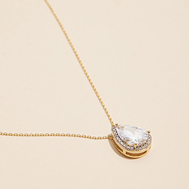 Semi Fine Collection - 18K Gold Dipped Teardrop Pave Pendant Necklace