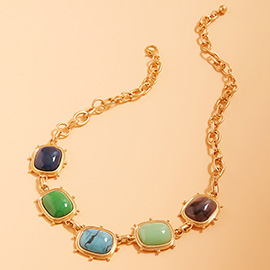 Glass Stone Cluster Link Necklace