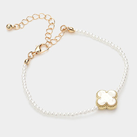 Quatrefoil Pointed Pearl Ball Beaded Bracelet