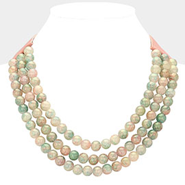 Chunky Metal Ball Beaded Triple Layered Faux Leather Magnetic Necklace