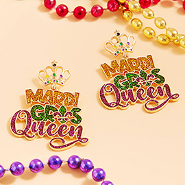 Glittered Enamel MARDI GRAS QUEEN Message Dangle Earrings