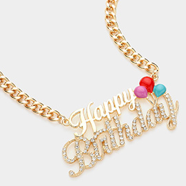 Stone Paved Enamel Balloon Pointed HAPPY BIRTHDAY Plate Chain Necklace