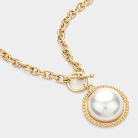 Pearl Cluster Toggle Pendant Chunky Chain Necklace