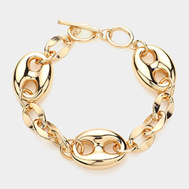 Chunky Metal Mariner Link Toggle Bracelet