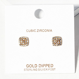 Gold Dipped CZ Stone Paved Square Stud Earrings