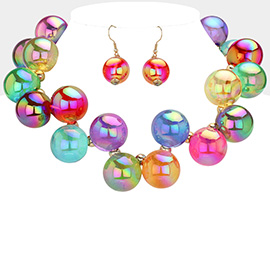 Chunky Iridescent Ball Beaded Necklace