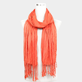 Solid Crinkle Tassel Scarf