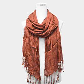 Solid Crinkle Tassel Scarf