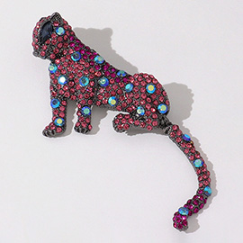 Stone Embellished Black Panther Pin Brooch