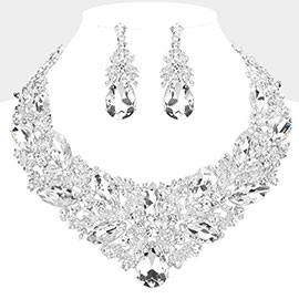 Teardrop Marquise Stone Cluster Embellished Evening Necklace