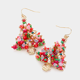 Beads Embellished Christmas Tree Dangle Earrings