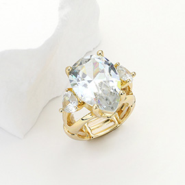 Gold Plated Teardrop Stone Cushion Stretch Ring