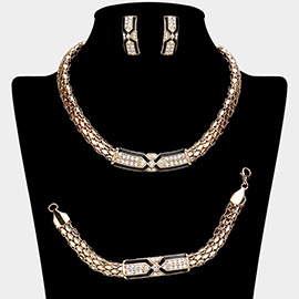 Geometric Rhinestone Paved Plate Pointed Chunky Necklace Jewelry Set