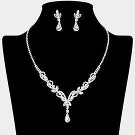 Teardrop Stone Cluster Pendant Marquise Rhinestone Paved Necklace