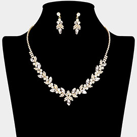 Marquise Round Cluster Embellished Rhinestone Paved Necklace