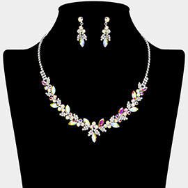 Marquise Round Cluster Embellished Rhinestone Paved Necklace