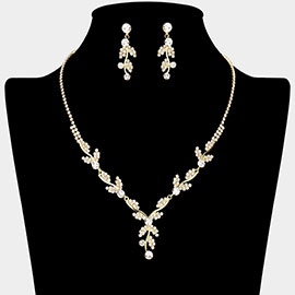 Round Stone Accented Rhinestone Paved Marquise Vine Necklace