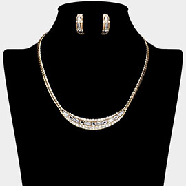 Crystal Rhinestone Crescent Bar Necklace