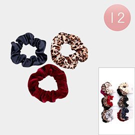 12 SET OF 3 - Velvet Feeling Scrunchie Hairbands