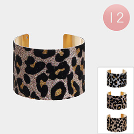 12PCS - Sparkly Leopard Printed Cuff Bracelets