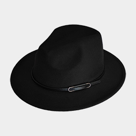 Faux Leather Band Solid Panama Hat