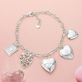 Metal Heart Locket Charm Station Paperclip Chain Bracelet