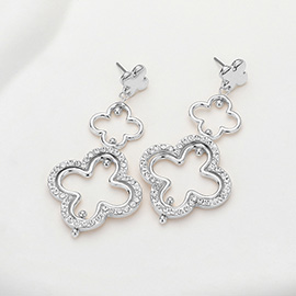 Stone Paved Quatrefoil Link Dropdown Dangle Earrings