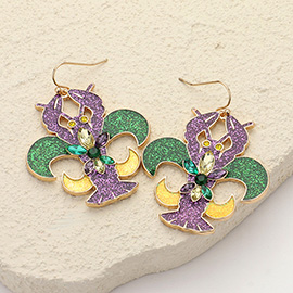 Stone Paved Sparkly Mardi Gras Crawfish Dangle Earrings