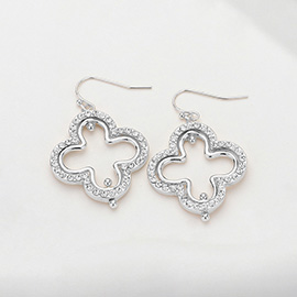 Stone Paved Open Quatrefoil Dangle Earrings