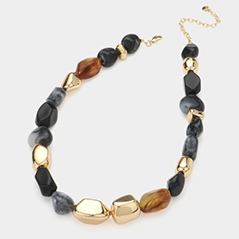 Natural Stone Metal Pebble Beaded Necklace