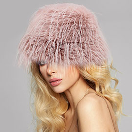 Faux Fur Feather Bucket Hat