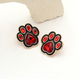 Enamel Stone Paw Stud Earrings