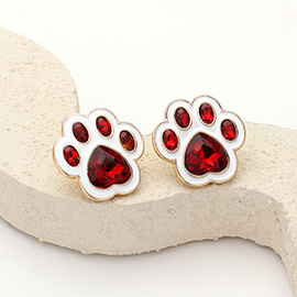 Enamel Stone Paw Stud Earrings