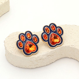 Enamel Stone Game Day Paw Stud Earrings