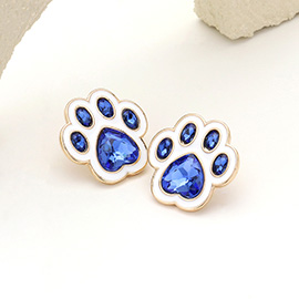 Enamel Stone Paw Stud Earrings