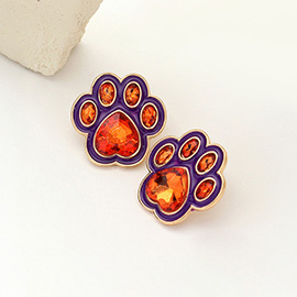 Enamel Stone Paw Stud Earrings