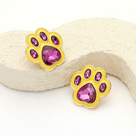 Enamel Stone Paw Stud Earrings